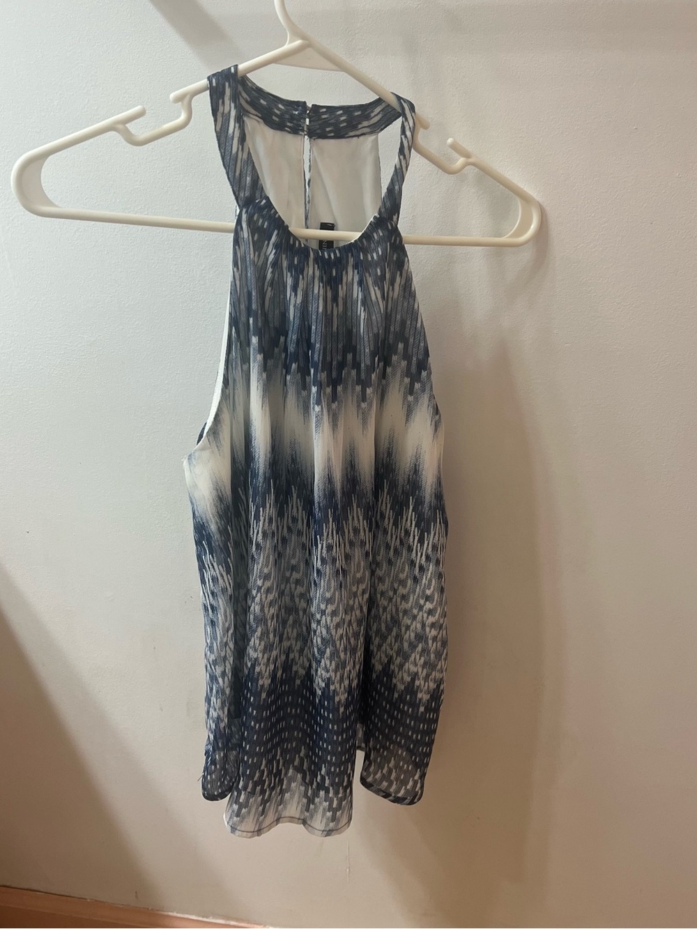 one clothing Los Angeles Navy and White Halter Tank with Ikat-like Print